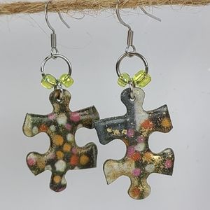 Adorable earrings,  made from Vintage puzzle pieces,  Monet